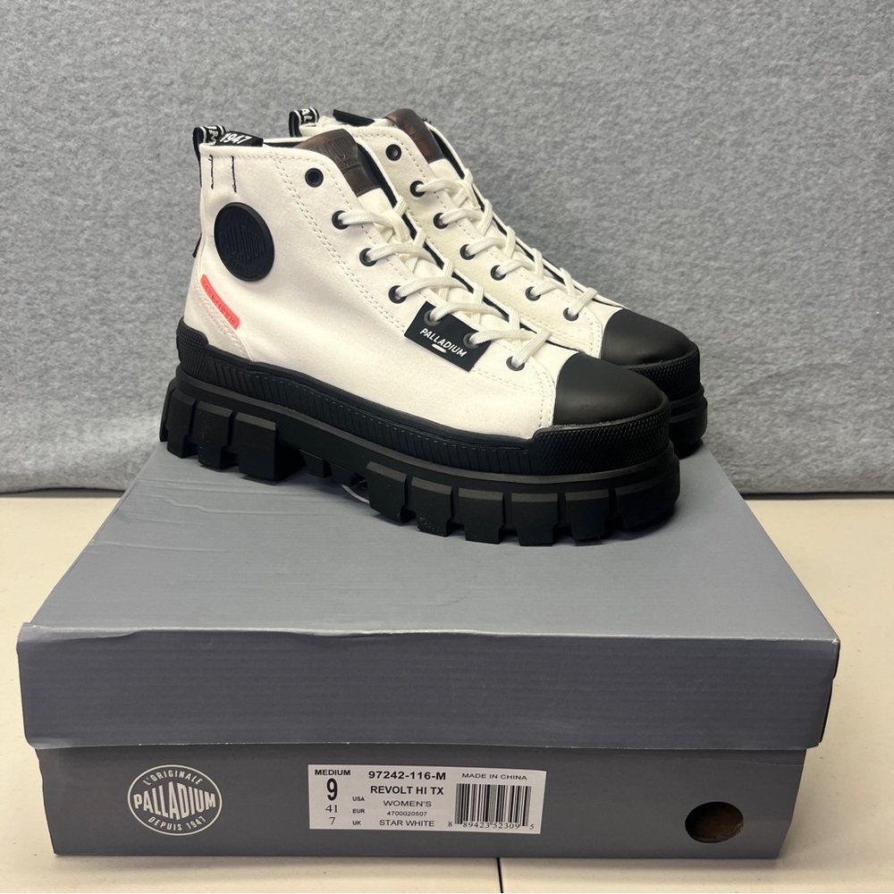Palladium White and Black Revolt Hi TX Combat Boots
